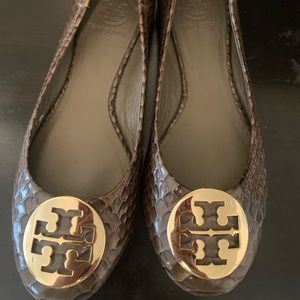 Tory Burch Brown Snake Print Flats